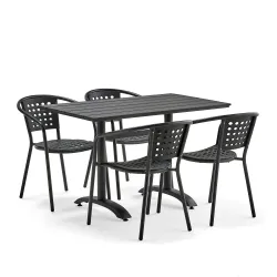 Zestaw Mebli Zewnętrznych Piazza + Capri 1 Kwadratowy Stół + 4 Czarne Krzesła