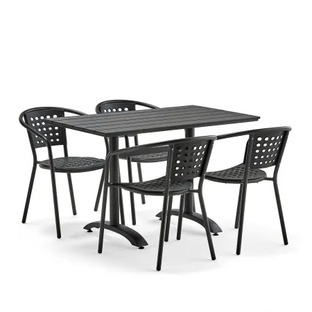 Zestaw Mebli Zewnętrznych Piazza + Capri 1 Kwadratowy Stół + 4 Czarne Krzesła