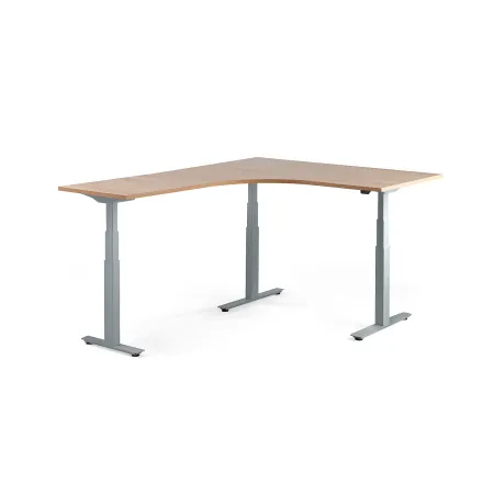 Biurko Z Regulacją Wysokości Modulus, Narożne, 1600x2000 Mm, Srebrna Rama, Dąb