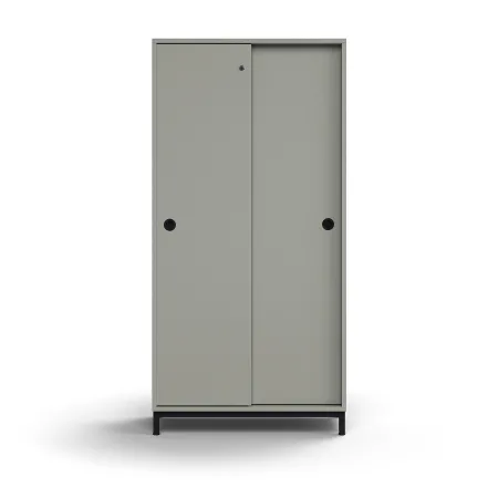 Zamykana Szafa Przesuwna Qbus 3 Półki, Nóżki, Uchwyty, 1636x800x400 Mm, Czarny, Jasnoszary