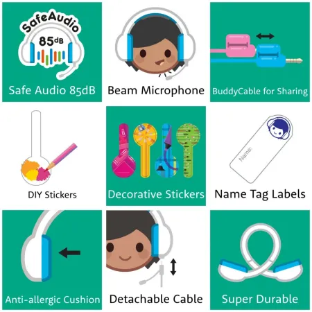 Słuchawki Z Mikrofonem Dla Dzieci 3+ 85db Studybuddy Blue